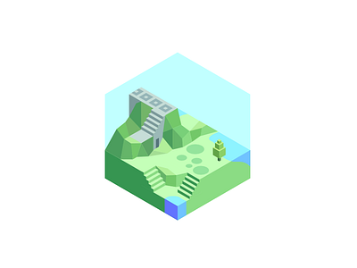 Garden garden green hexagon isometric low poly path tree water