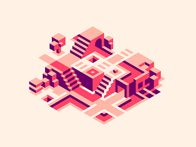 Red Rock City city isometric red rock trees water