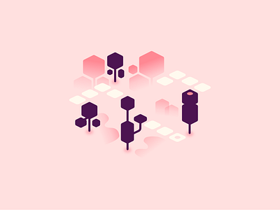 Hexagon cube game hexagon isometric pink tree
