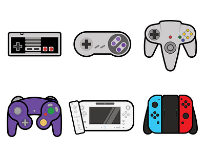 Nintendo Controllers controller gamecube icon illustration n64 nes nintendo snes switch vector videogames wii wii u