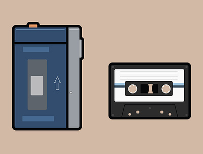 Cassette Tape & Walkman cassette player cassette tape icon illustration music vector walkman