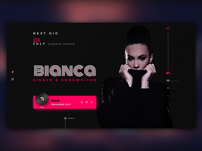 Artist Landing Page about about me artist black branding colors design landing landing page landingpage modern music music player new photo pink singer typography ui ux