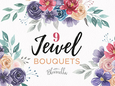 Jewel Bouquets Watercolour Floral Set floral flowers jewel watercolor watercolour