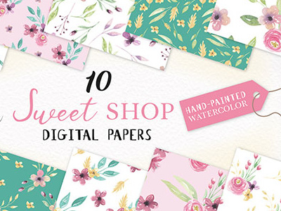 Sweet Shop Seamless Patterns Watercolour Floral Digital Papers
