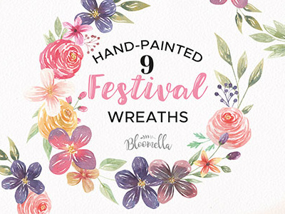 Watercolor Festival Floral Clipart Wreaths