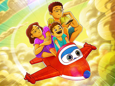 Super Wings aeroplane animation art clouds colourful comic drawing family fun illustration kid sketch
