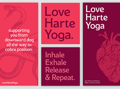 01 Love Harte Yoga brand cobra design downward dog exhale heart heartbeat illustration inhale logo love release social type typography victoriana yoga yoga logo yoga pose yoga studio