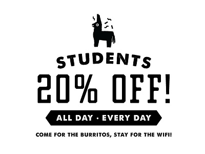 Student Discount Badge brand burrito college icon logo marque mexican piñata restaurant student university wifi