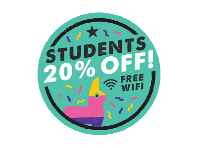 Student Discount Badge brand burrito college logo marque mexican piñata restaurant student tacos university wifi