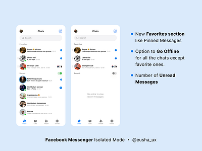 Facebook Messenger Isolated Mode blue chat illustration isolated messenger mobile offline online ui ux uxdesign