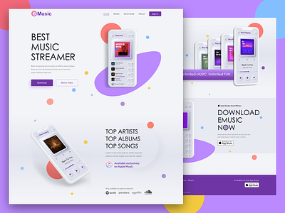 Landing Page - Music Player invision invision studio ios app ios design landing landing page landing page design mockup music music app music player music website neumorphic neumorphism sketch songs ui uidesign webpage website design