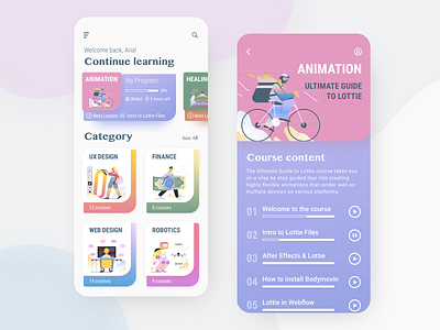 Online Course App app app concept app design colorful ui colors elearning elearning courses gradient illustration images ios iosdesign mockup online course online learning pastel sketch ui uidesign uxdesign