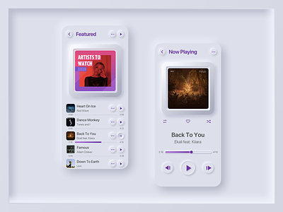 Music Player concept app appdesign clean concept interface ios iosdesign minimal mobile mockup music neumorphism play player sketch sketchapp soft softui uidesign