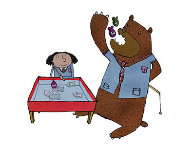 Playing In The Water Tray bear childrens book childrens story fishing illustration school