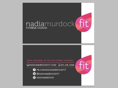 Business Cards using the new Nadia Murdock Fit Identity bright business cards fitness logo