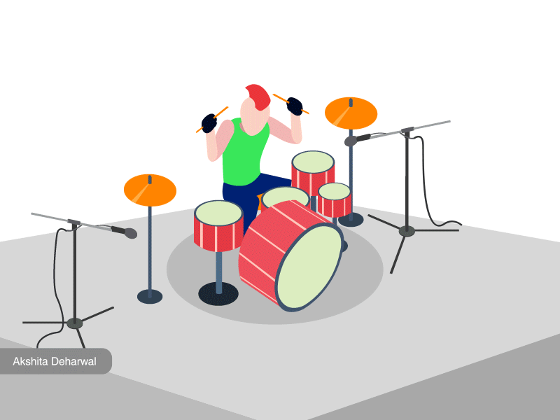 Drummer after effects character animation concert design drummer drums gif illustration isometric motion music