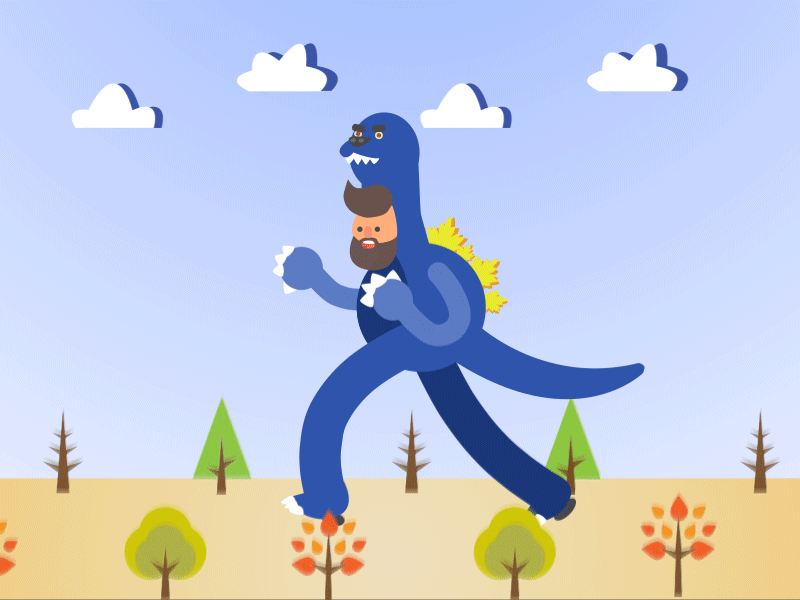 Just a dinosaur passing through aftereffects design dinosaur gif james curran motion motion graphics rebound shapes trees walk cycle