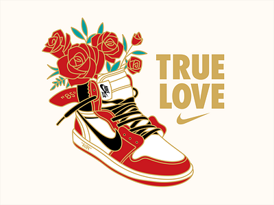 True Love | Nike adobe illustrator air jordan one black gold illustration love maney imagination nike off white red roses sneakers true vector