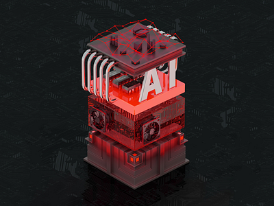 AI 3d art c4d concept design future intelligence red and black tech design technology