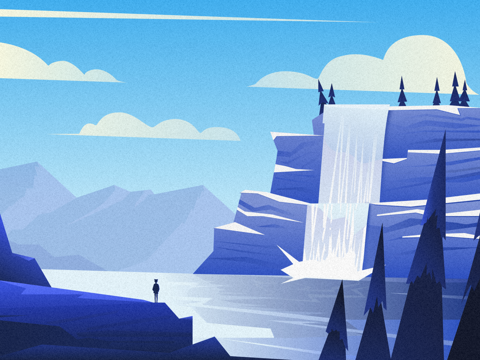 Make A Sightseeing Tour design illustration mountain people tree ui water waterfall