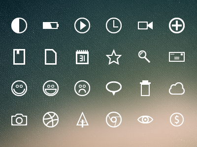 Outline Icon Set add battery bookmark brightness calendar chat chrome clock cloud coin currency document dribbble email eye forrst happy icon icon set mail messaging money outline play sad search set star video visual