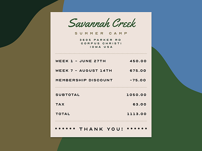 Summer Camp Receipt