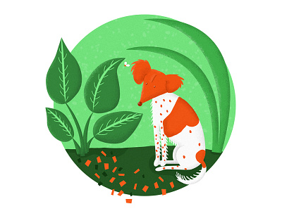 In the Garden dog illustration pointilism