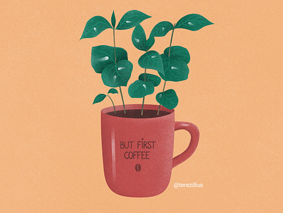 But First Coffee affinity coffee coffee cup digital illustration illustration art plant vector