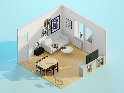 My Living Room 3d 3d model blender coronavirus diorama illustration isometric isometric art render