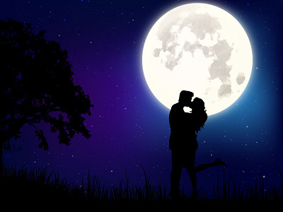 Couple Love colors couple full moon illustration illustrator love stars