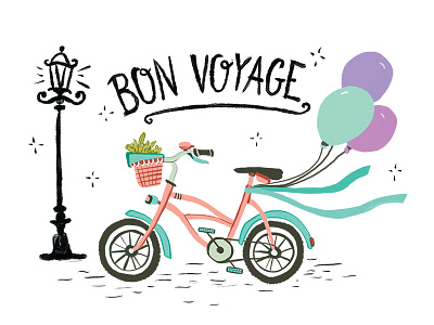 Bike ballon bike bon voyage handdrawn illustration travel