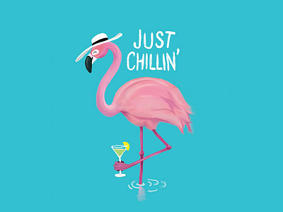 Flamingo Just Chillin animal animals drinks flamingo illustrations pink summer