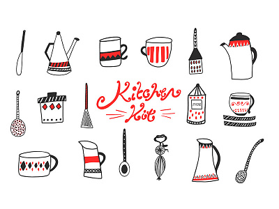 Dribble Shots cooking handdrawn icons kitchen set pattern vector