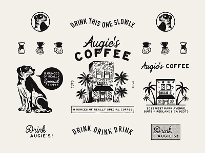 Design for Augies Coffee, CA branding design drawing icons illustration package typography