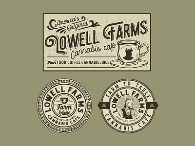 Lowell Farms Cannabis Cafe art artwork branding design direction graphic graphicdesign illust illustration lettering logo packagedesign packaging typography vintage