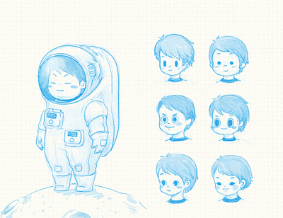 Astronaut characters 2 - Faces illustration sketch space
