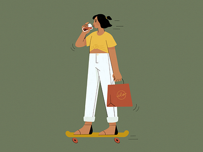 Boba tea ride 🍹 boba fashion illustrations muted colors pearl milk tea procreate skateboard