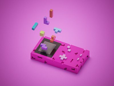 Gameboy Color | Tetris Edition gameboy gameboy color gradient illustraion magicavoxel pink tetris voxel voxelart