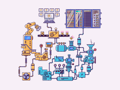 The Machine blockchain complex cryptocurrency engine flat illustration illustration illustration art industrial machine machines server steam steam engine ui