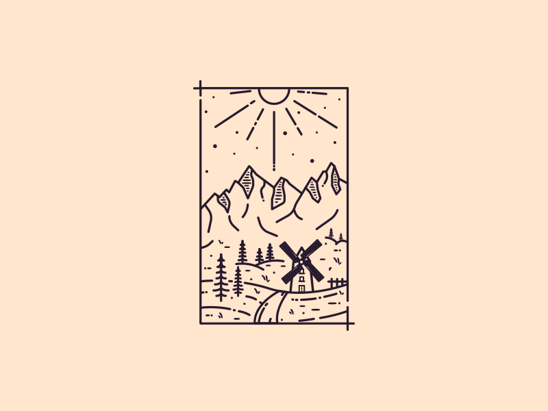 Lineart Landscapes #2 lines one color landscape mountain windmill lineart flat illustration illustrator graphic art illustration art graphic design illustration