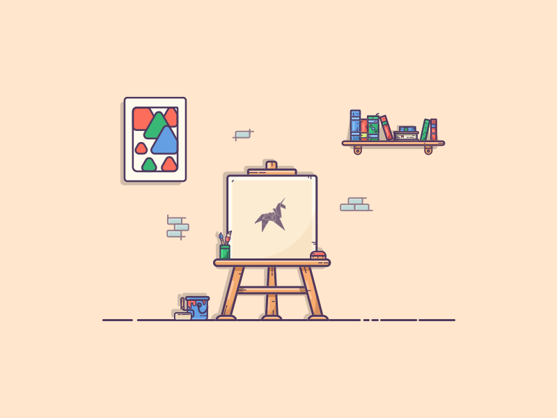 Things from past #1 : An artist space origami horse blade runner books bookshelf painting artist canvas cool colors warm colors art illustrator colors graphic art graphic design illustration art illustration