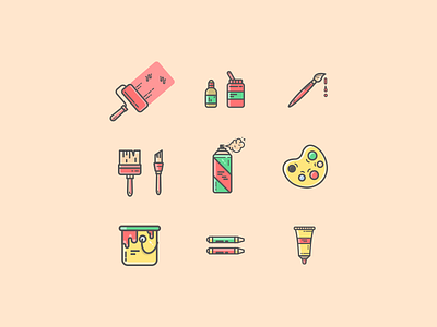 Painting icons accessories colors flat illustration graphic art graphic design icon icon artwork icons icons design icons pack icons set illustration illustrator logo paint brush paint bucket painting spraypaint