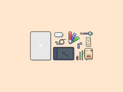 Things from past # 6 : Design Essentials color palette colors design essentials flat illustration graphic art graphic design illustration illustration art illustrator iphone 5 macbook macbook air notebook pantone personal project wacom warm colors wristwatch