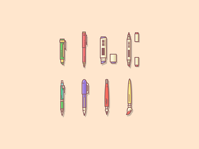Things from past # 7 : Drawing pen set art colors copic marker drawing ink flat illustration graphic art graphic design icon icon artwork icons illustration illustration art illustrator mechanical pencil paint brush tools