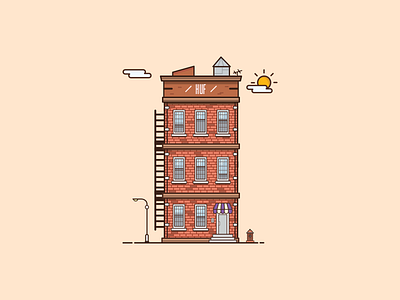 Things from past # 10 : A building building building design building illustration colors flat illustration graphic art graphic design icon artwork illustration illustration art illustrator minimal new york nyc red brick retro sticker design vintage warm colors