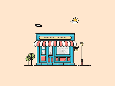 Things from past # 15 : A bakery baker bakery cake cake shop cool colors cupcake flat illustration graphic art graphic design icon illustration illustration art lamp minimal shop street ui urban art vector