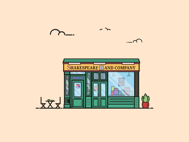 A bookstore colors logo illustrator icon artwork vector vintage display shakespeare paris shop store bookstore book flat illustration icon minimal illustration art graphic art graphic design illustration