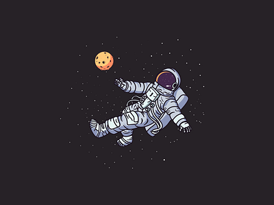 An Astronaut art astronaut client work flat illustration floating graphic art graphic design icon icon artwork illustration illustration art minimal moon space stars ui vector