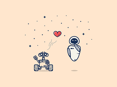 Wall_E and Eve ^_^ disney eve flat illustration graphic art graphic design heart icon icon artwork icons illustration illustration art illustrator line art lines love minimal valentine valentine day vector wall e