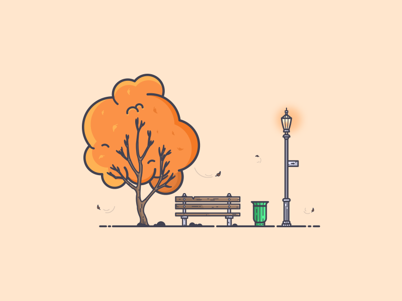 Park in Autumn graphic art tree autumn leaves autumn lamppost bench dribbble invite giveaway dribbble invite new york city central park park vector ui warm colors minimal colors flat illustration illustration art graphic design illustration
